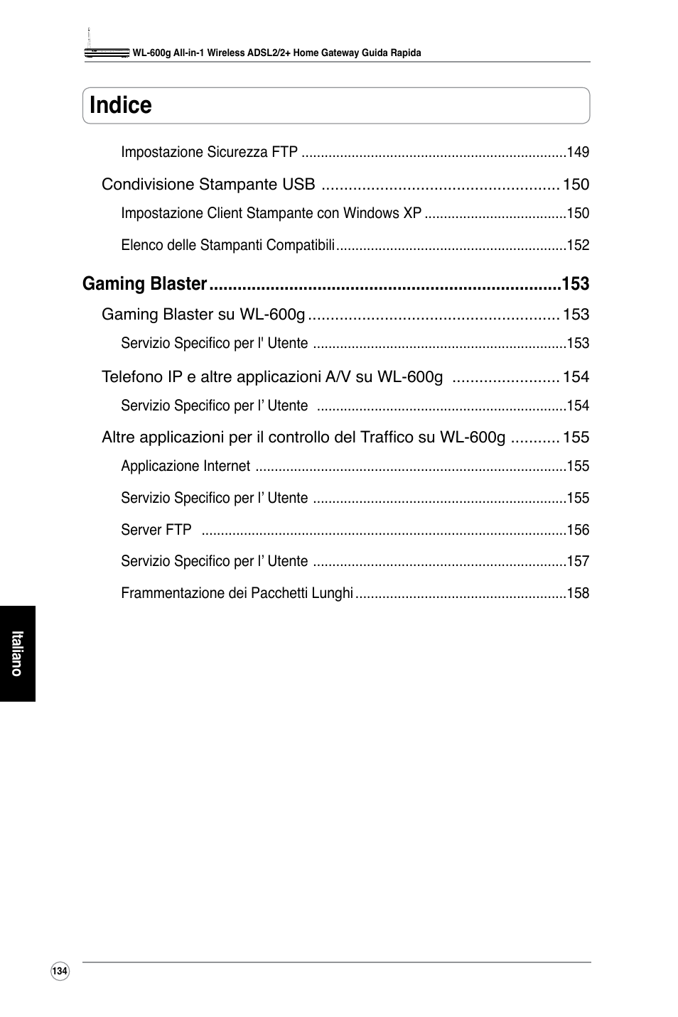 Indice, Gaming blaster | Asus WL-600g User Manual | Page 147 / 227