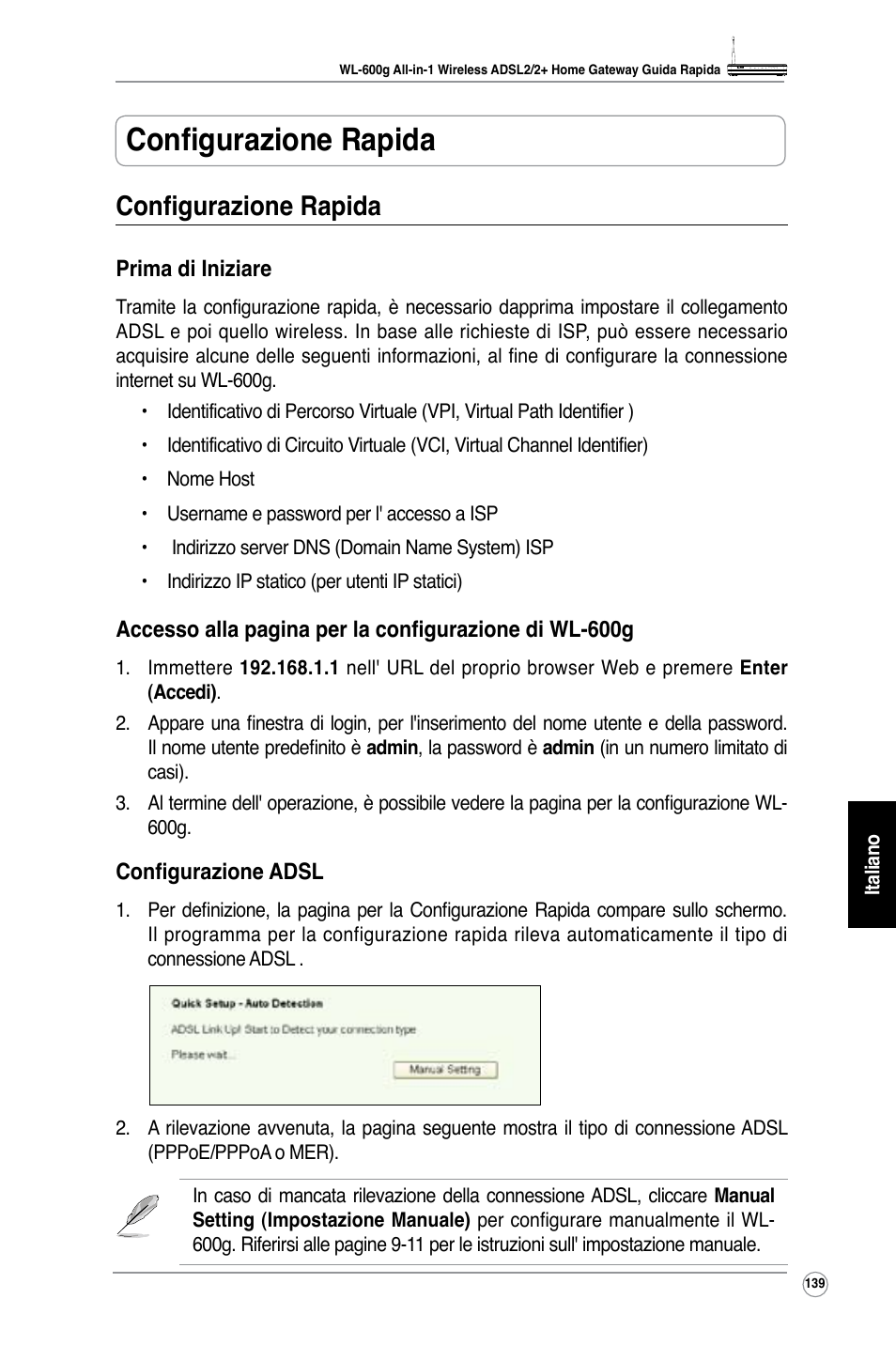 Configurazione rapida | Asus WL-600g User Manual | Page 152 / 227