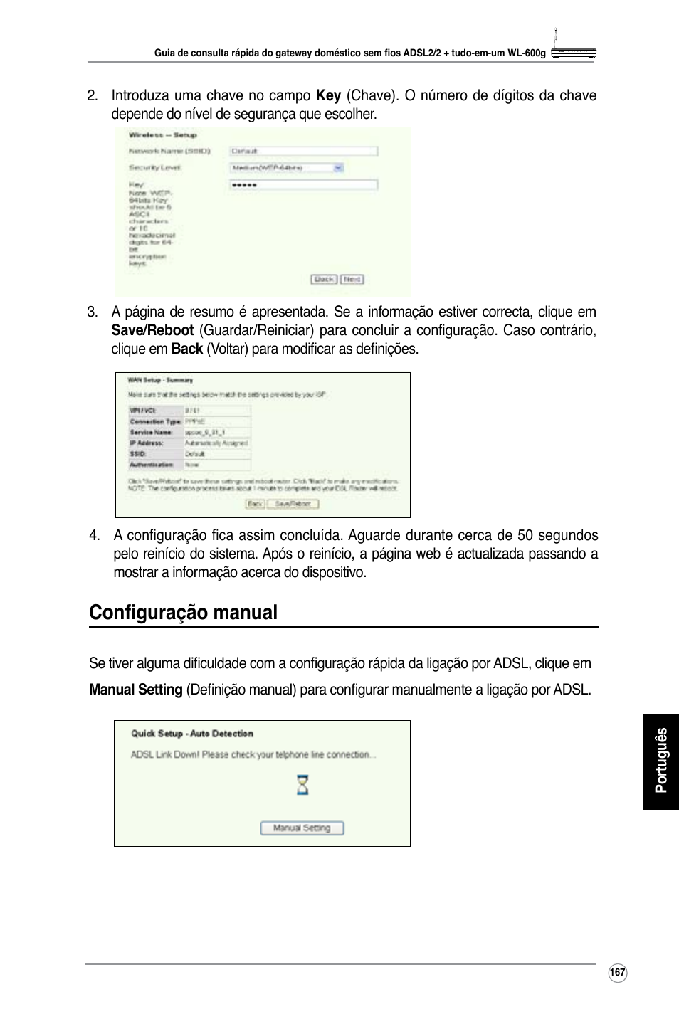 Configuração manual | Asus WL-600g User Manual | Page 182 / 227