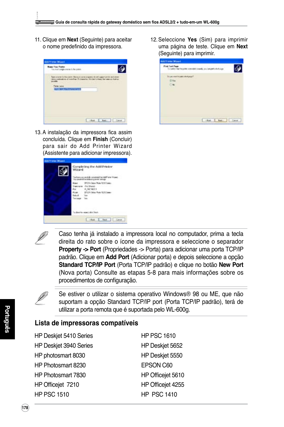 Lista de impressoras compatíveis | Asus WL-600g User Manual | Page 193 / 227