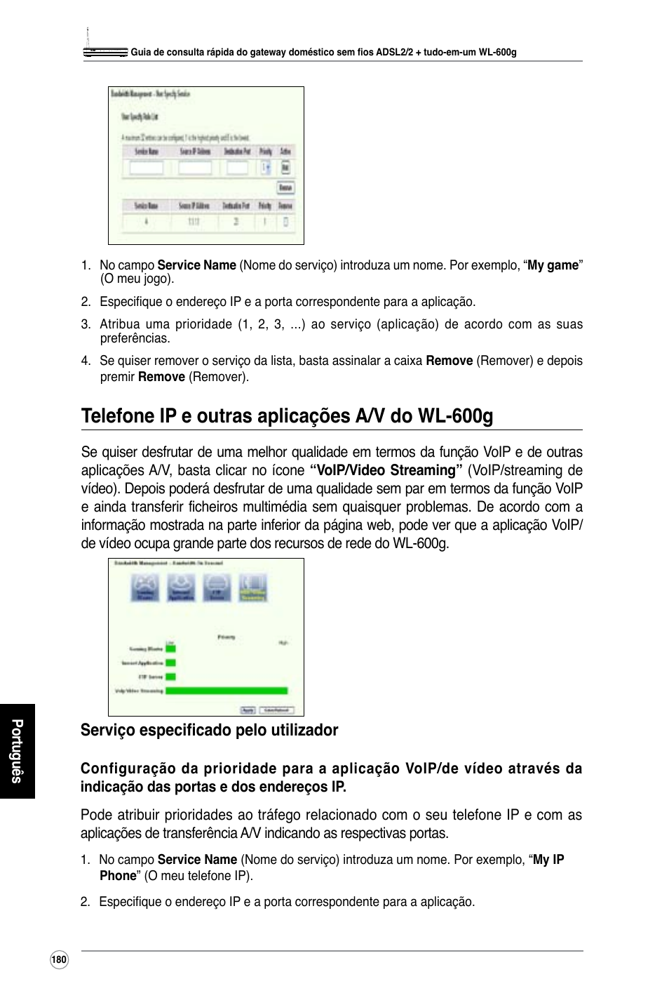 Telefone ip e outras aplicações a/v do wl-600g, Serviço especificado pelo utilizador | Asus WL-600g User Manual | Page 195 / 227