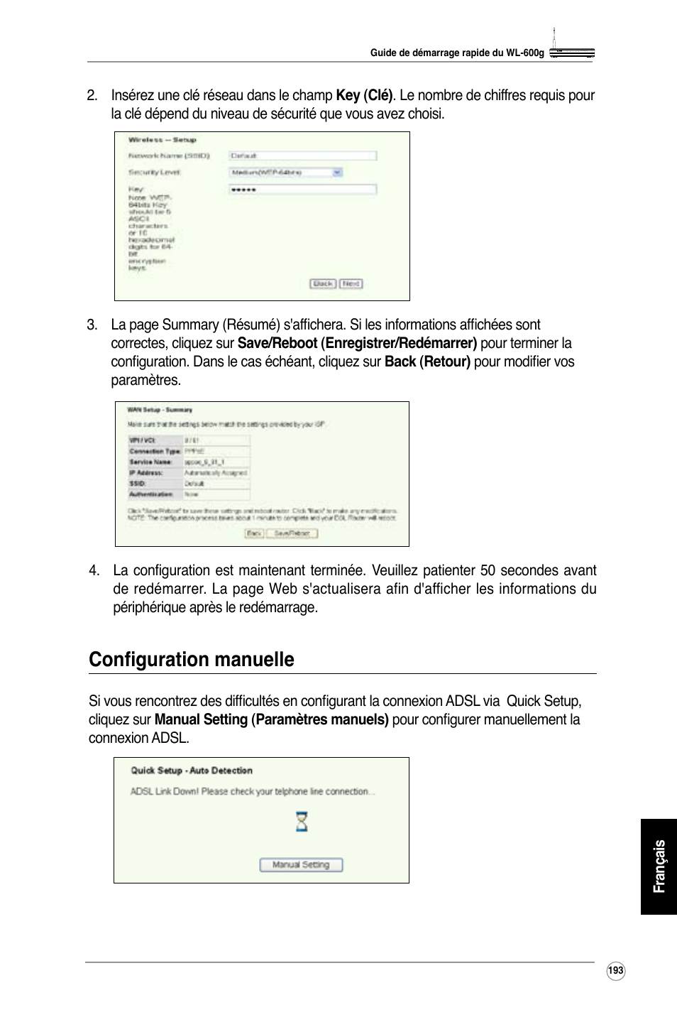 Configuration manuelle | Asus WL-600g User Manual | Page 210 / 227