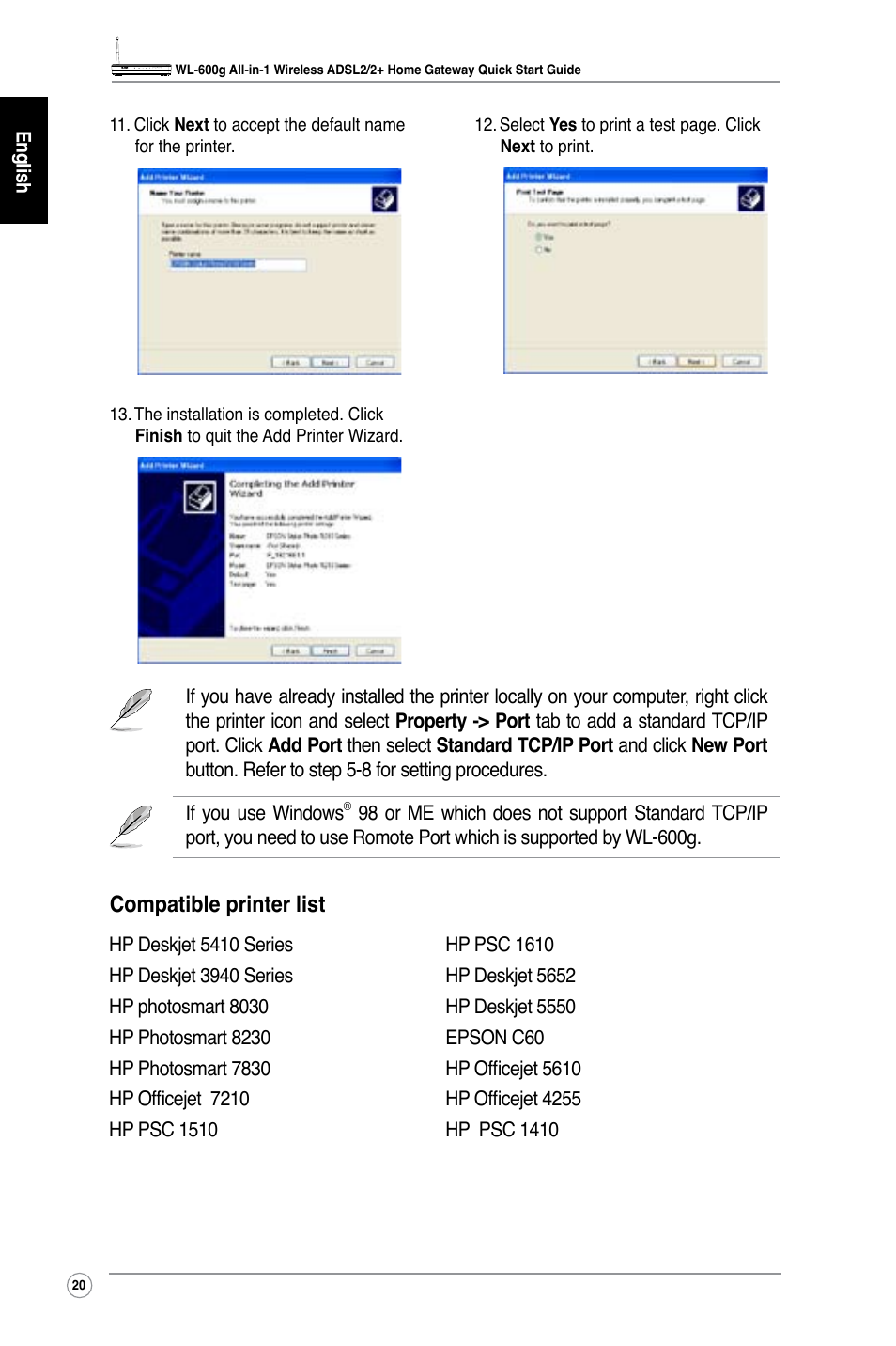 Compatible printer list | Asus WL-600g User Manual | Page 23 / 227