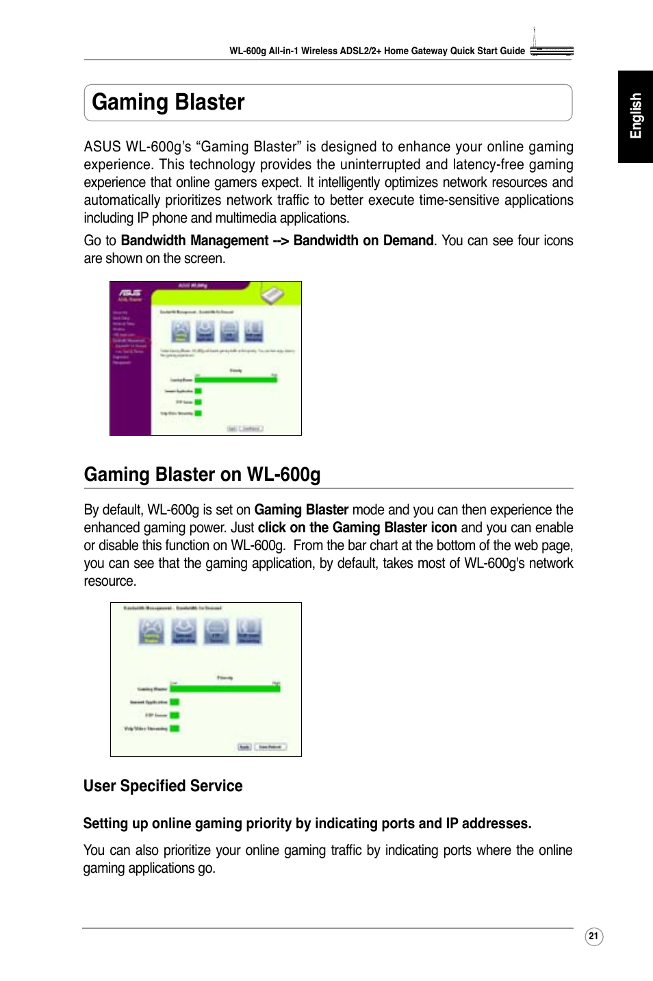 Gaming blaster, Gaming blaster on wl-600g | Asus WL-600g User Manual | Page 24 / 227