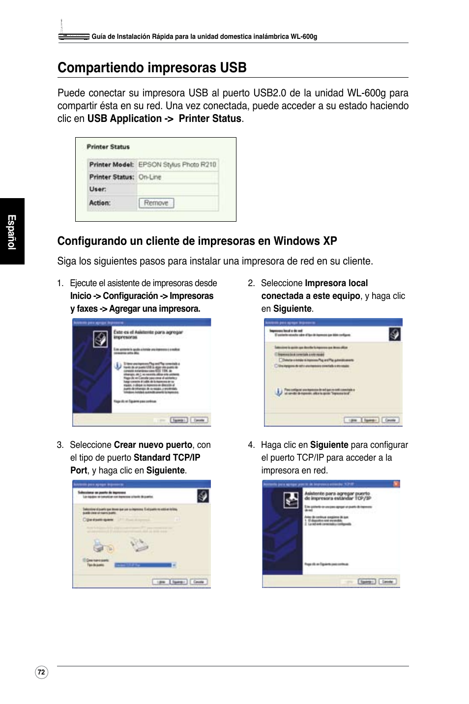 Compartiendo impresoras usb | Asus WL-600g User Manual | Page 79 / 227