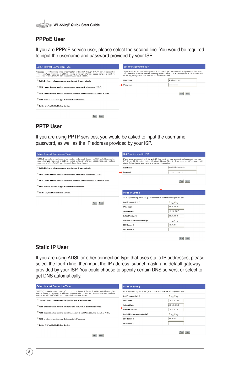 Asus WL-550gE User Manual | Page 8 / 11