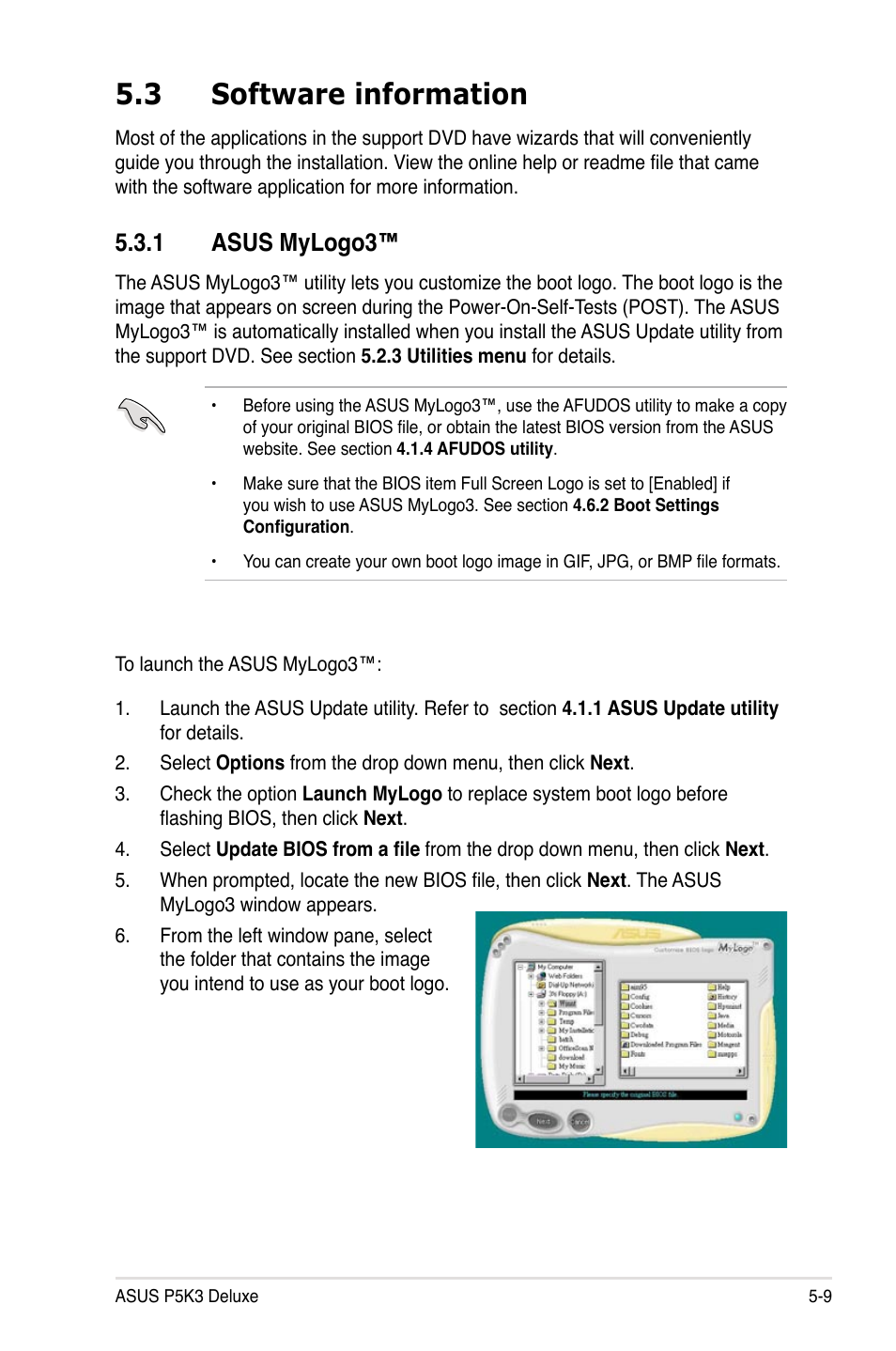 3 software information, 1 asus mylogo3 | Asus P5K3 Deluxe User Manual | Page 117 / 172