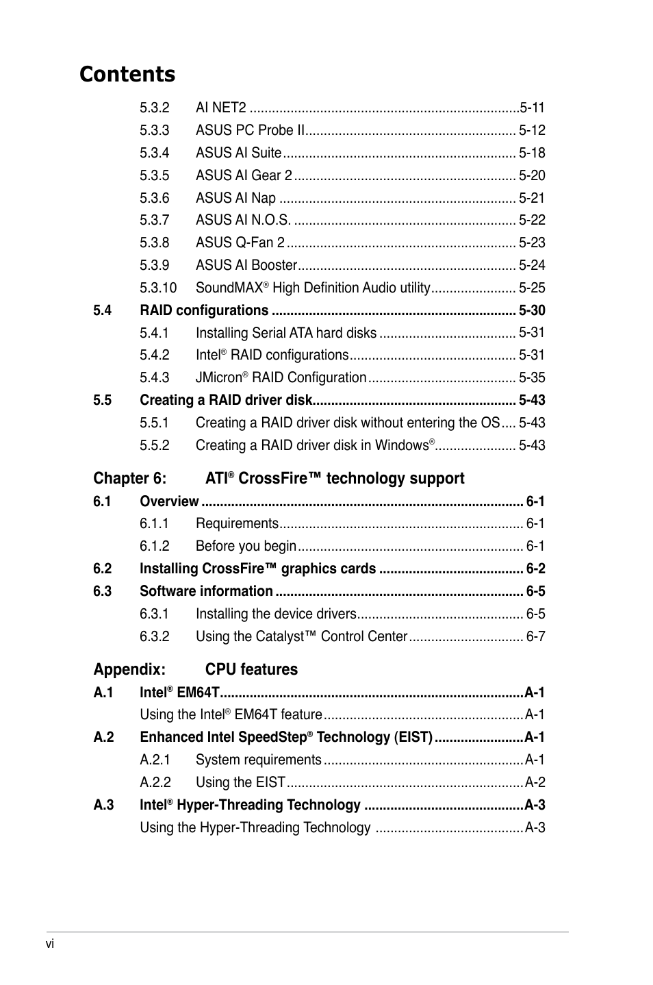 Asus P5K3 Deluxe User Manual | Page 6 / 172