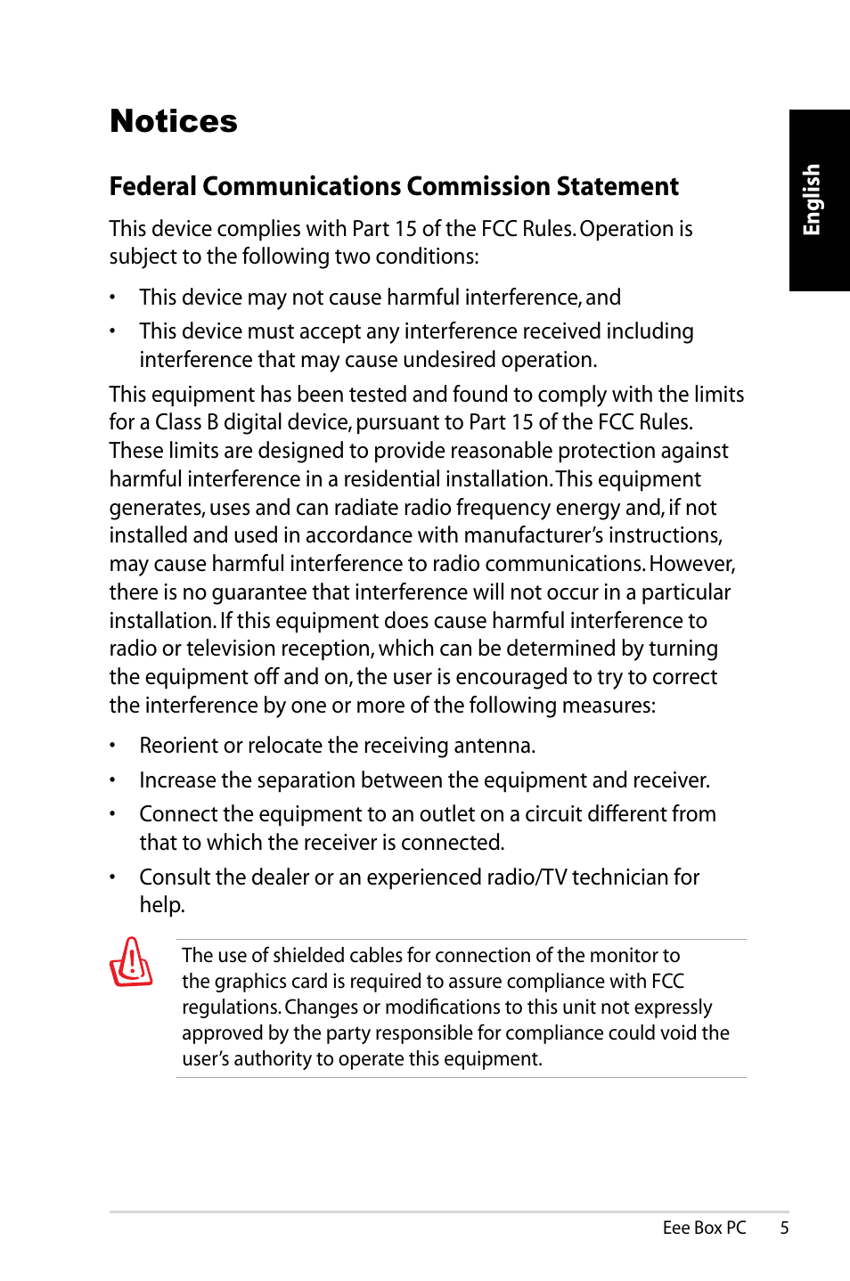 Notices, Federal communications commission statement | Asus B202 User Manual | Page 5 / 128