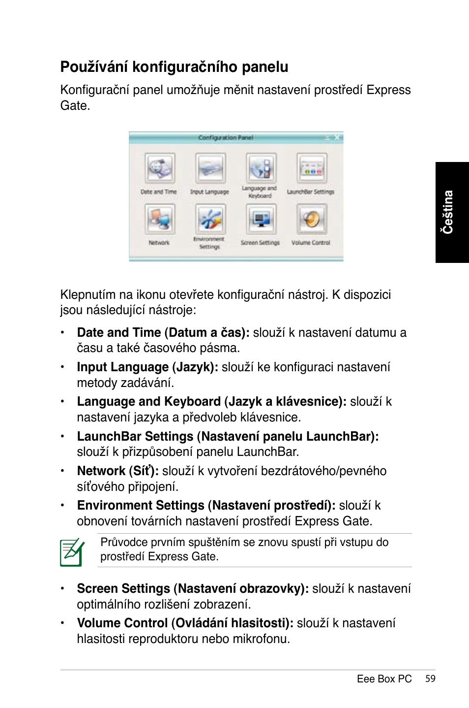 Používání konfiguračního panelu | Asus B202 User Manual | Page 59 / 128