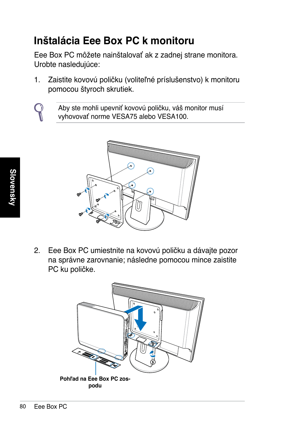 Inštalácia eee box pc k monitoru | Asus B202 User Manual | Page 80 / 128