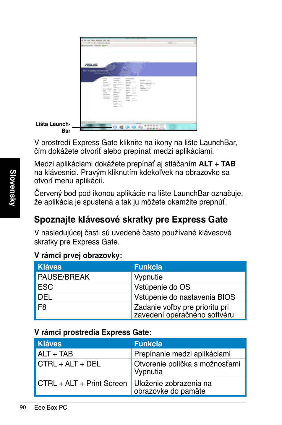 Spoznajte klávesové skratky pre express gate | Asus B202 User Manual | Page 90 / 128