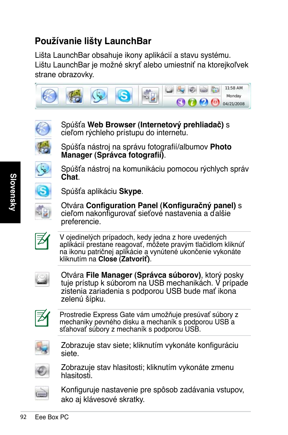 Používanie lišty launchbar | Asus B202 User Manual | Page 92 / 128