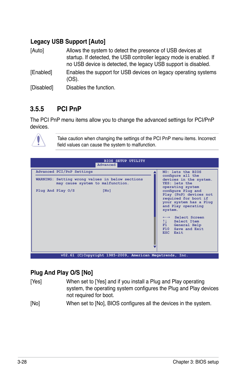 5 pci pnp, Plug and play o/s [no, Legacy usb support [auto | Asus Maximus II Gene User Manual | Page 102 / 174