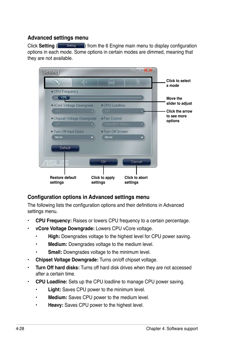 Advanced settings menu, Configuration options in advanced settings menu | Asus Maximus II Gene User Manual | Page 150 / 174