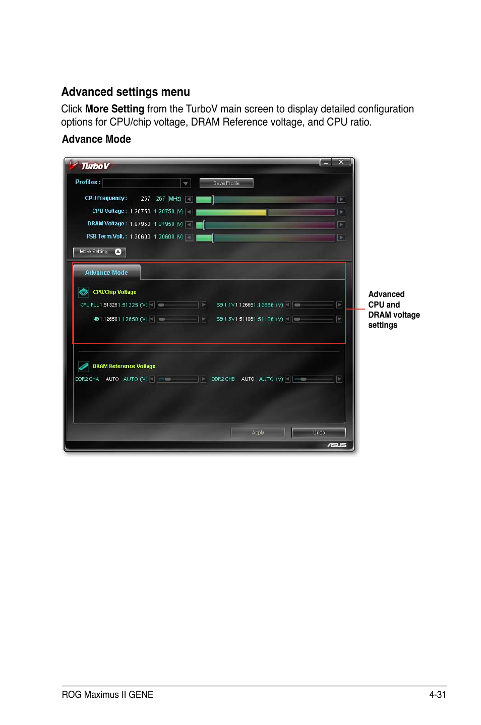 Advanced settings menu | Asus Maximus II Gene User Manual | Page 153 / 174