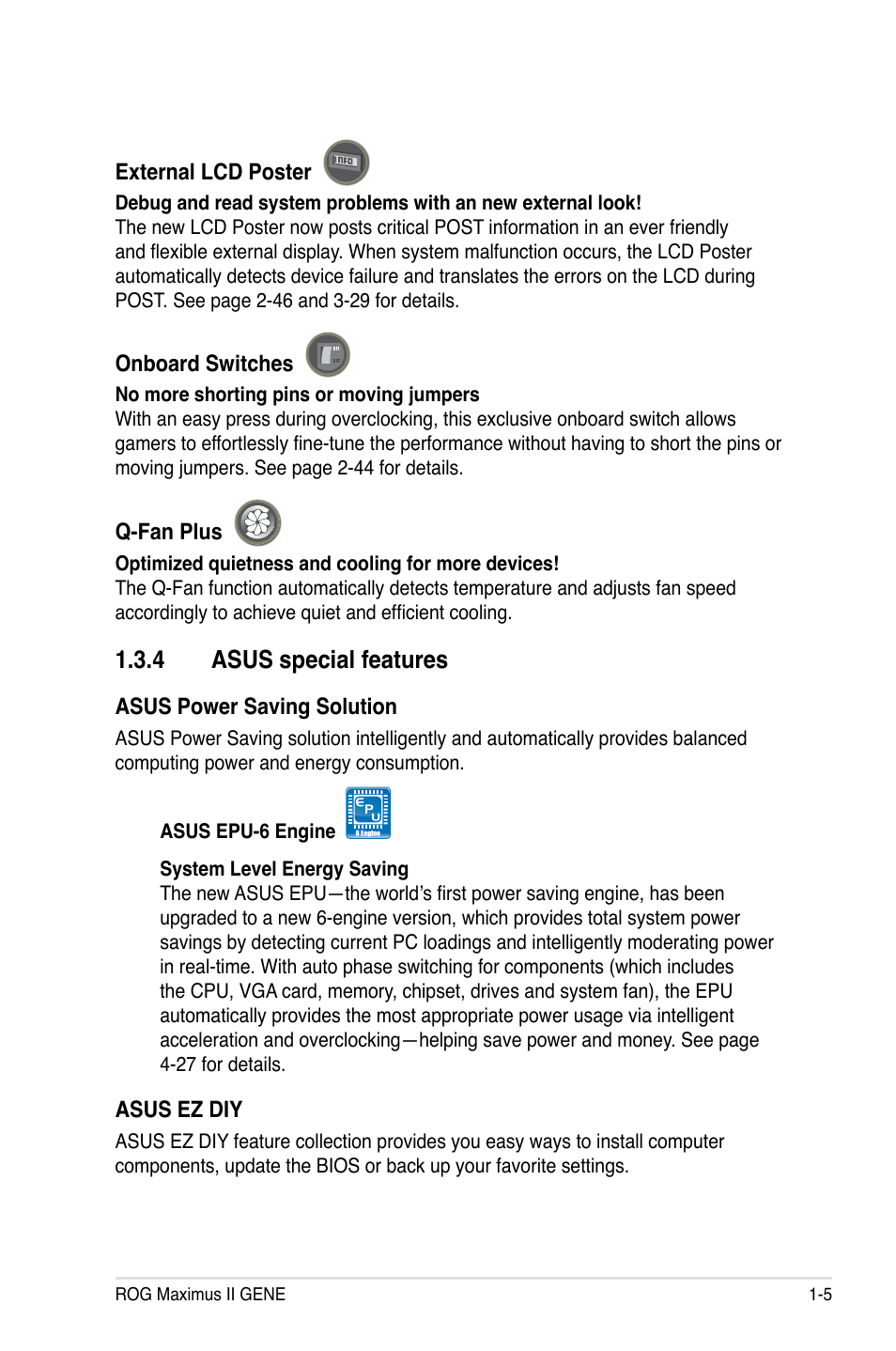 4 asus special features | Asus Maximus II Gene User Manual | Page 21 / 174