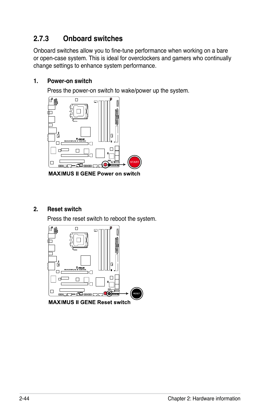 3 onboard switches | Asus Maximus II Gene User Manual | Page 68 / 174