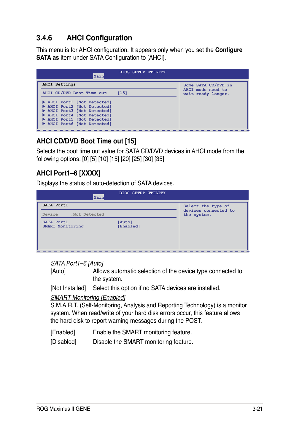 � ahci configuration, Ahci cd/dvd boot time out [15 | Asus Maximus II Gene User Manual | Page 95 / 174