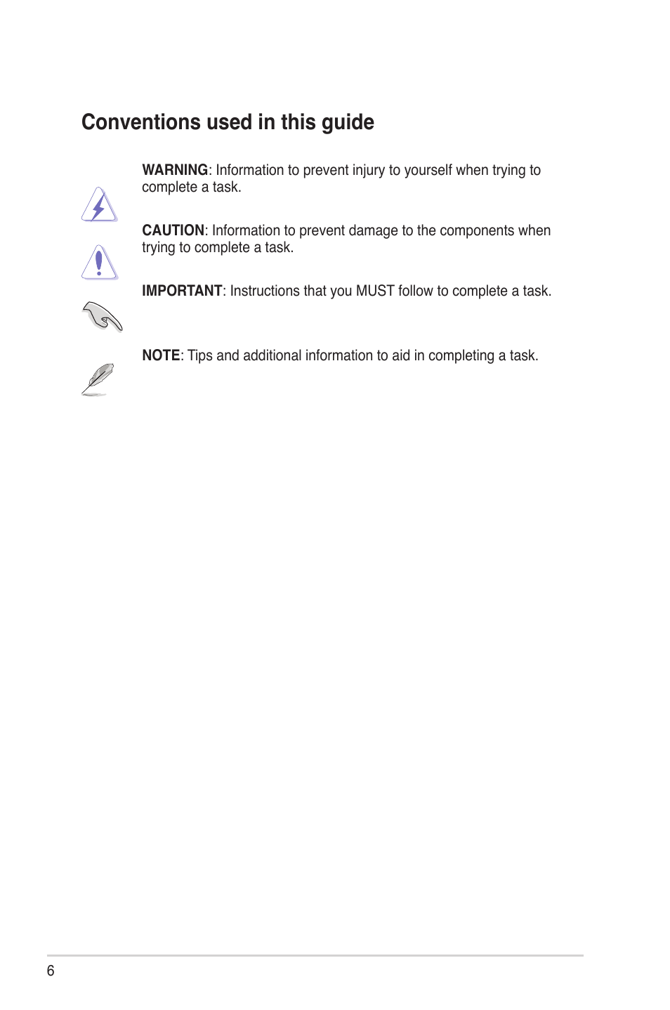 Conventions used in this guide | Asus DSL-N10E User Manual | Page 6 / 61