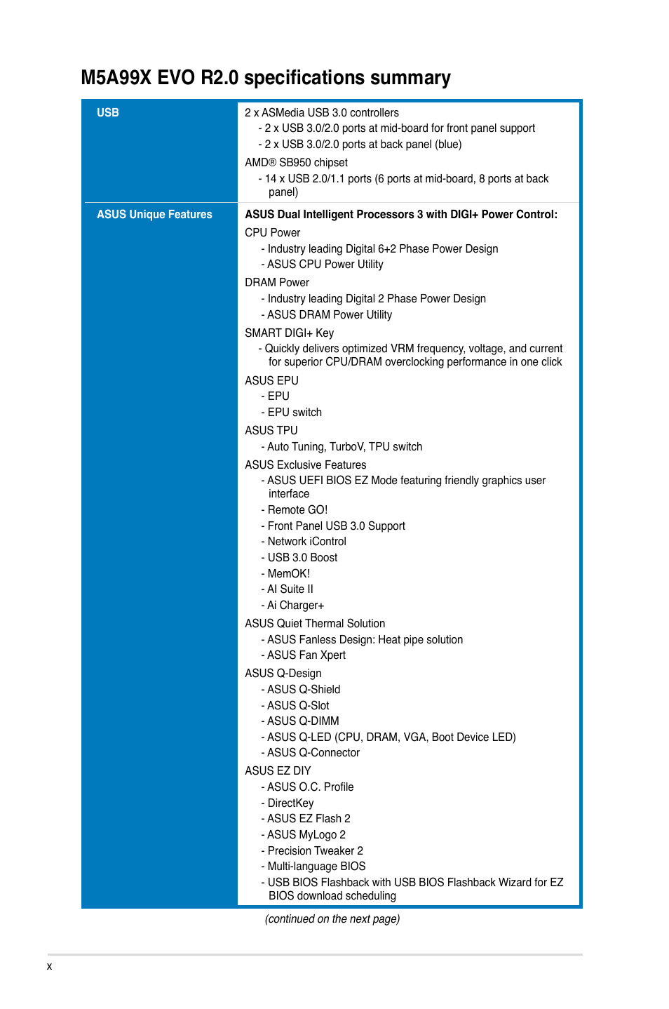 Asus M5A99X EVO R2.0 User Manual | Page 10 / 180