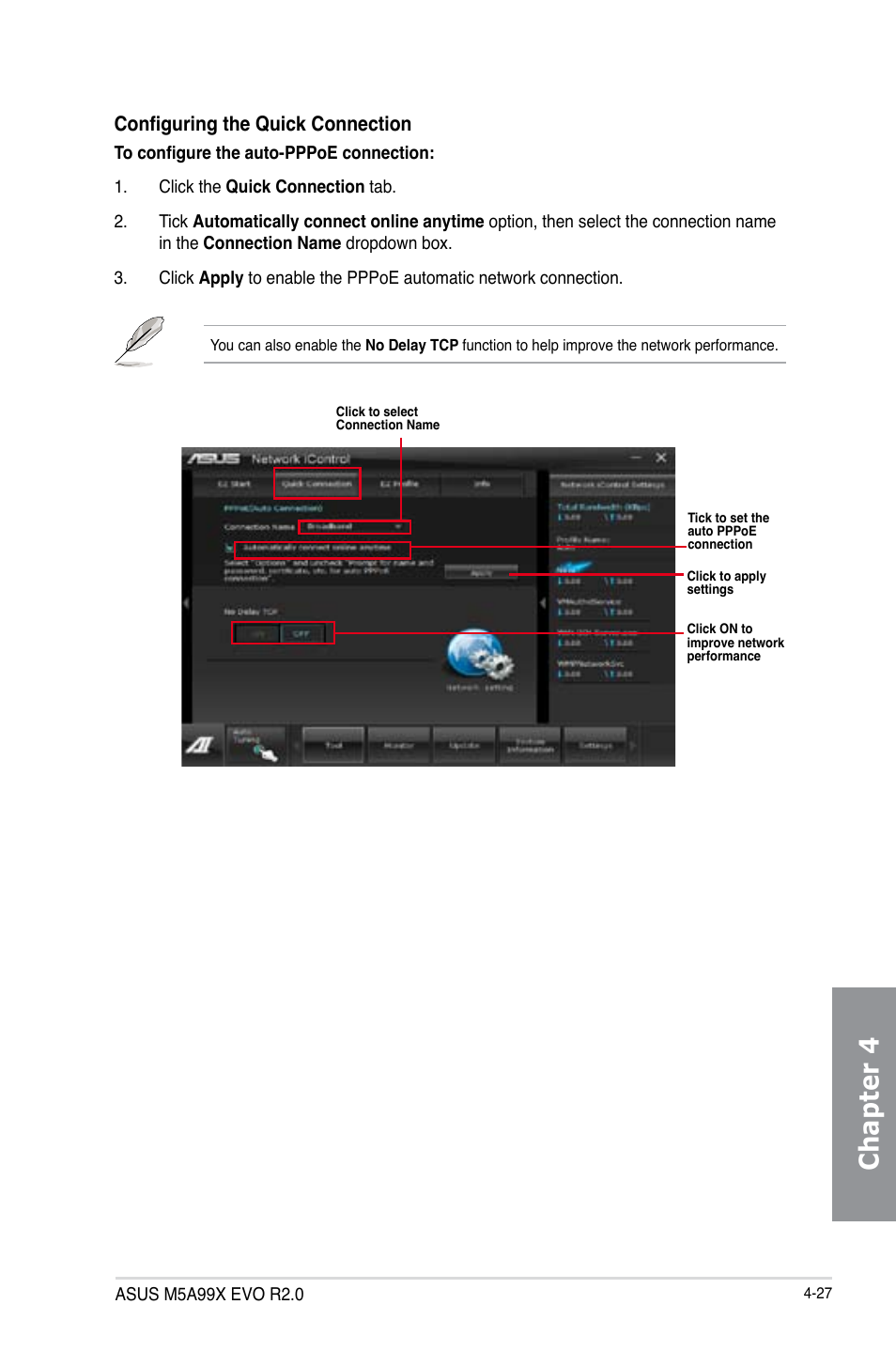 Chapter 4, Configuring the quick connection | Asus M5A99X EVO R2.0 User Manual | Page 143 / 180