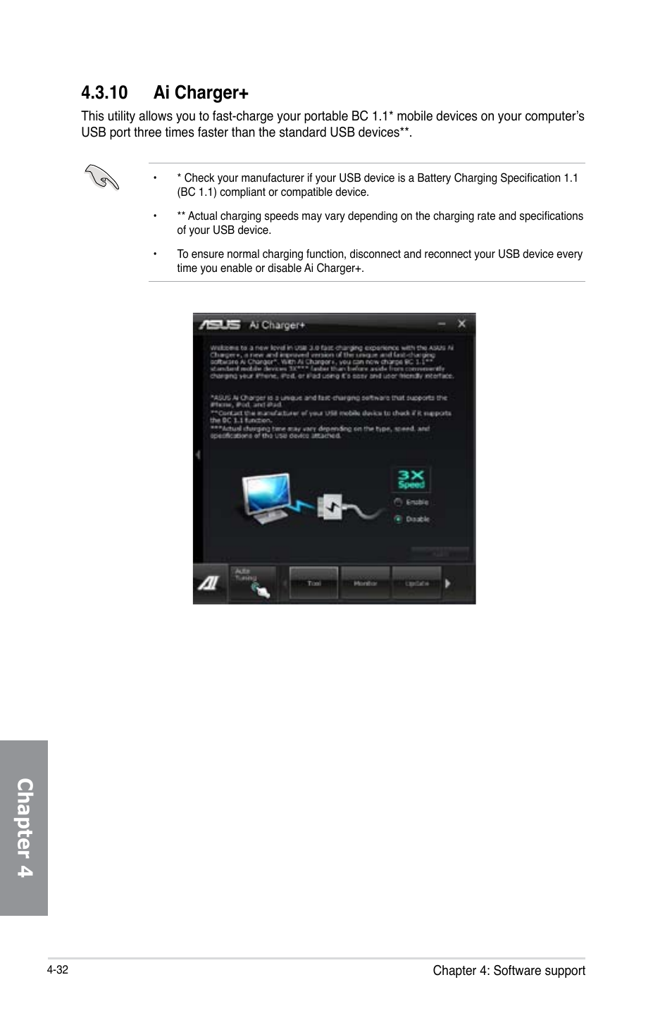 10 ai charger, Ai charger+ -32, Chapter 4 | Asus M5A99X EVO R2.0 User Manual | Page 148 / 180