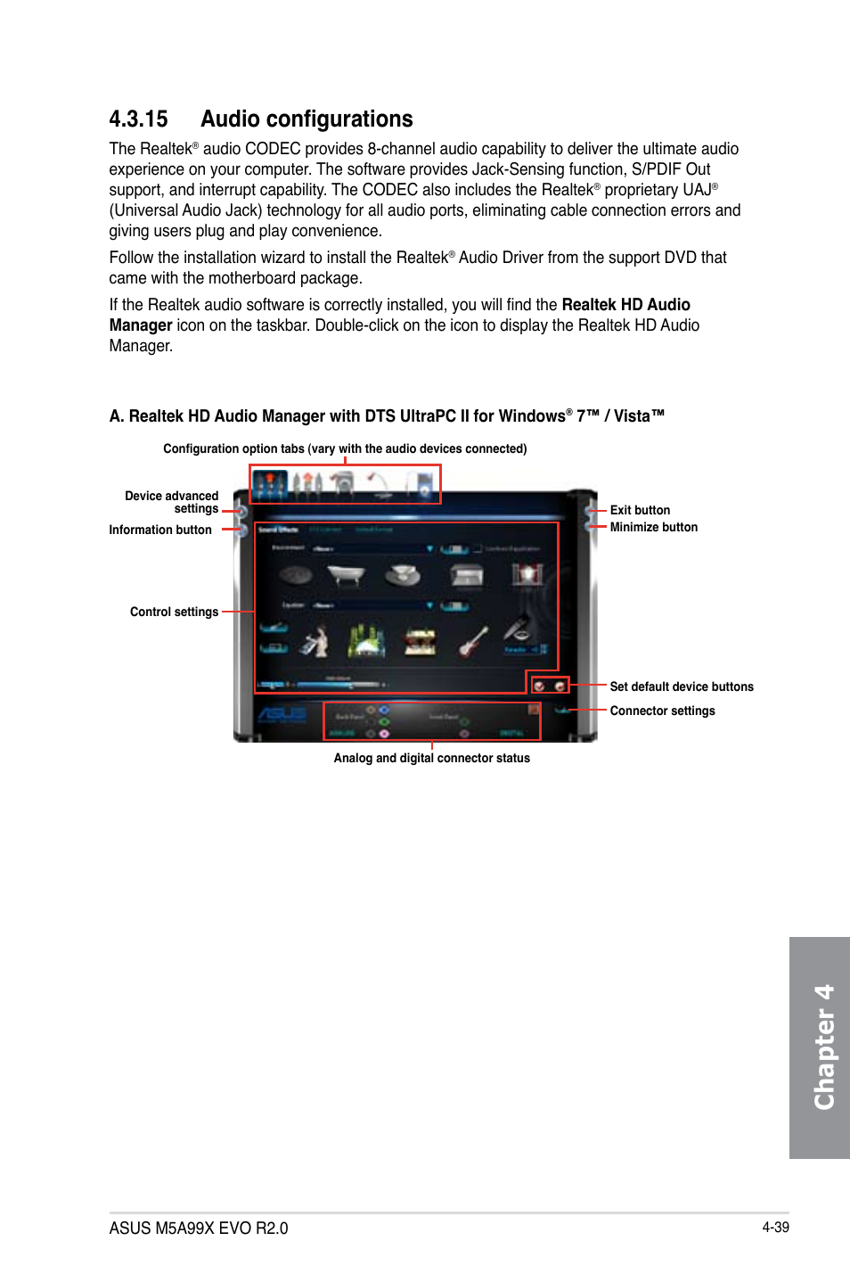 15 audio configurations, Audio configurations -39, Chapter 4 | Asus M5A99X EVO R2.0 User Manual | Page 155 / 180
