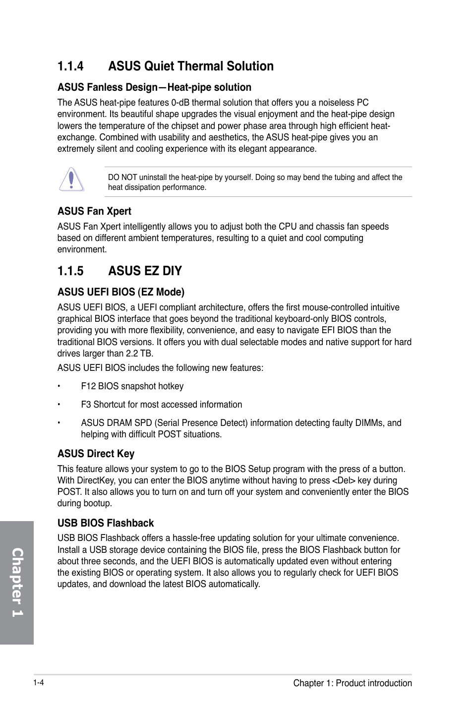 4 asus quiet thermal solution, 5 asus ez diy, Asus quiet thermal solution -4 | Asus ez diy -4, Chapter 1 | Asus M5A99X EVO R2.0 User Manual | Page 18 / 180