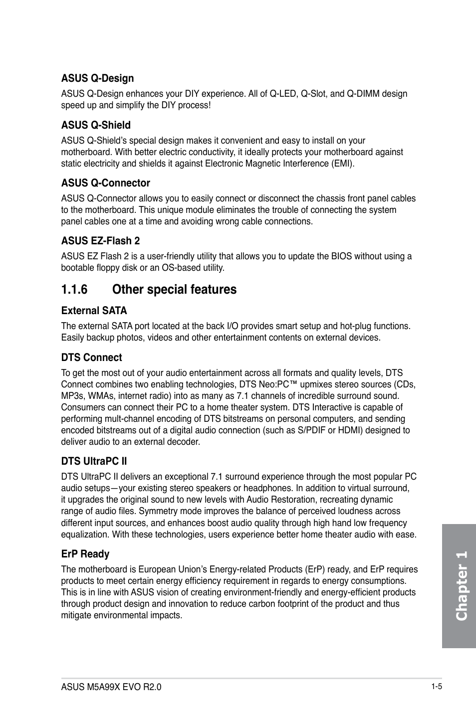 6 other special features, Other special features -5, Chapter 1 | Asus M5A99X EVO R2.0 User Manual | Page 19 / 180