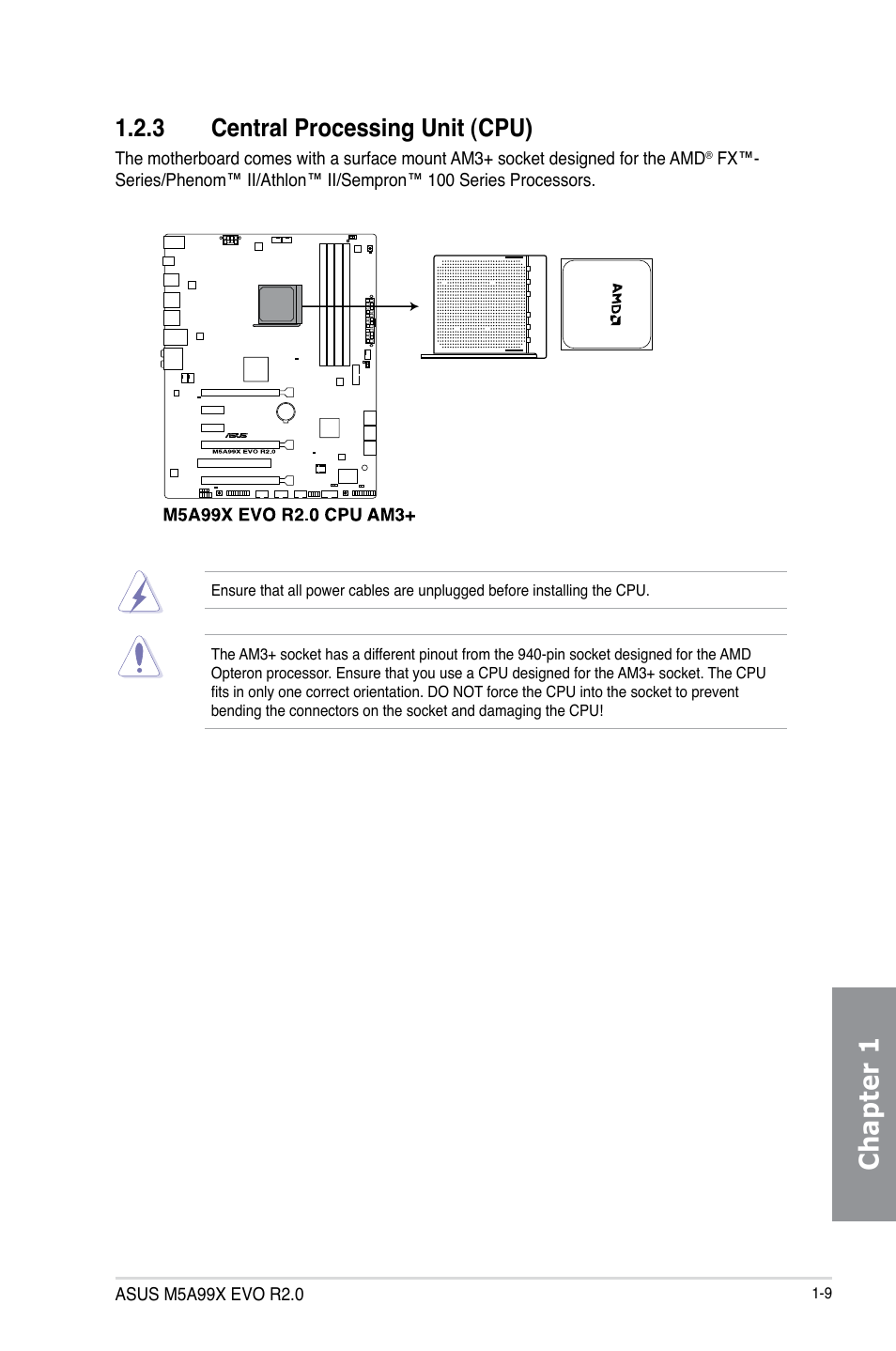3 central processing unit (cpu), Central processing unit (cpu) -9, Chapter 1 | Asus M5A99X EVO R2.0 User Manual | Page 23 / 180