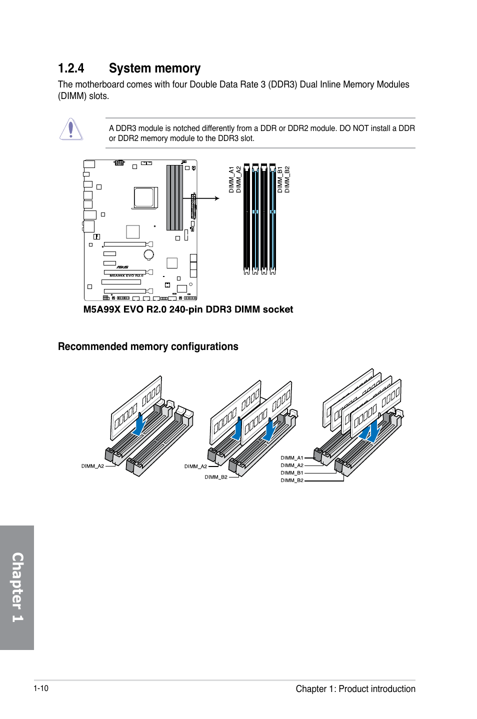 4 system memory, System memory -10, Chapter 1 | Asus M5A99X EVO R2.0 User Manual | Page 24 / 180