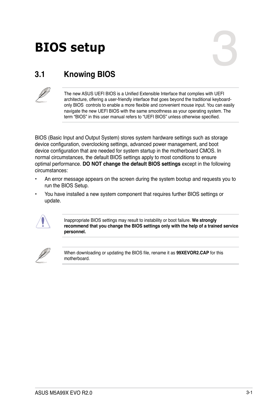 Bios setup, 1 knowing bios, Knowing bios -1 | Asus M5A99X EVO R2.0 User Manual | Page 73 / 180