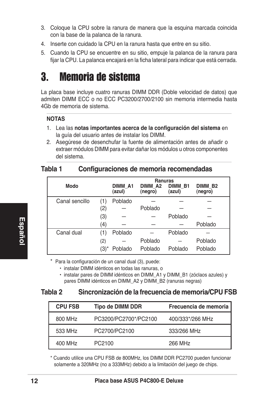 Español | Asus P4C800-E Deluxe User Manual | Page 12 / 16