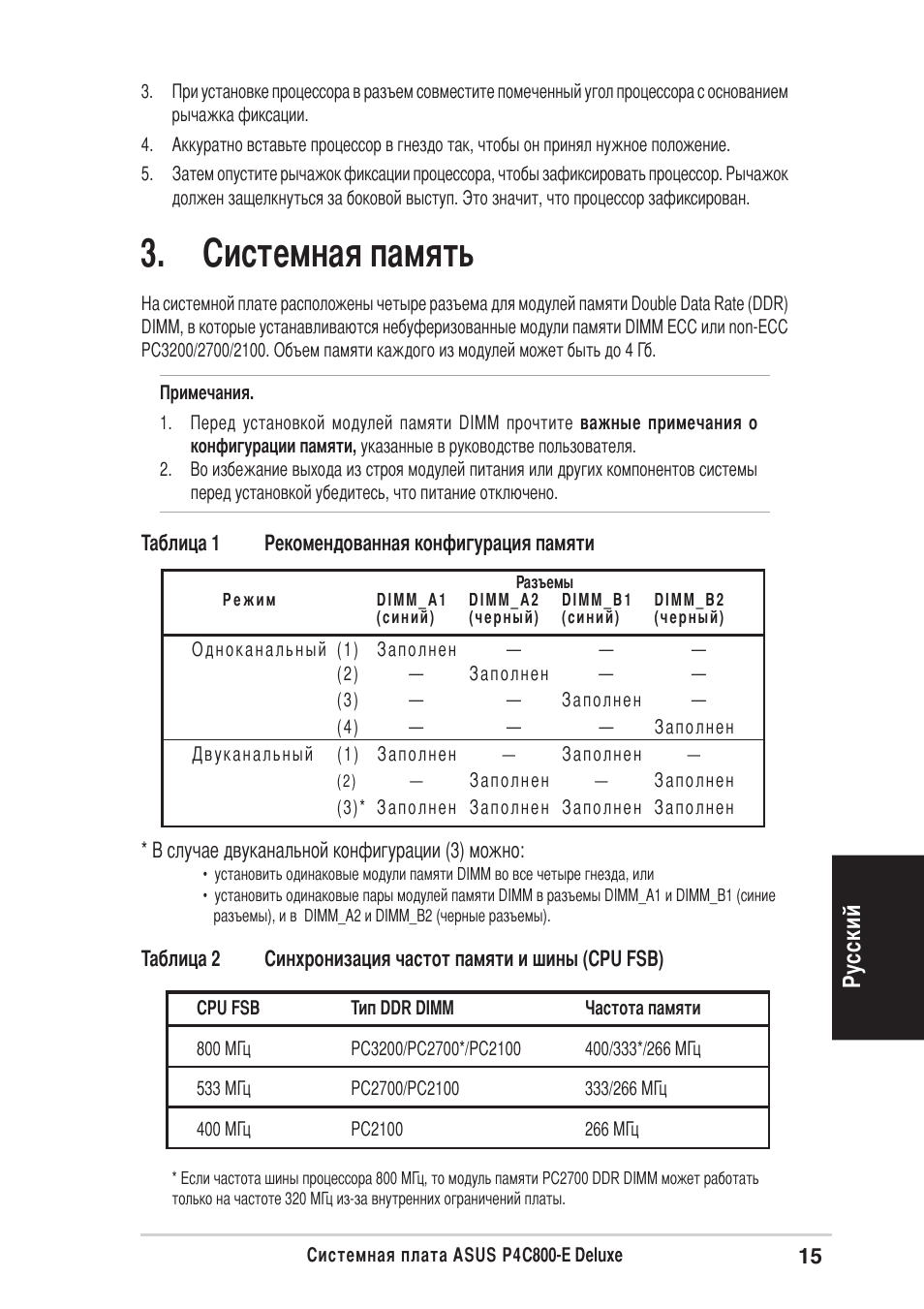 Истемная память, Усский | Asus P4C800-E Deluxe User Manual | Page 15 / 16