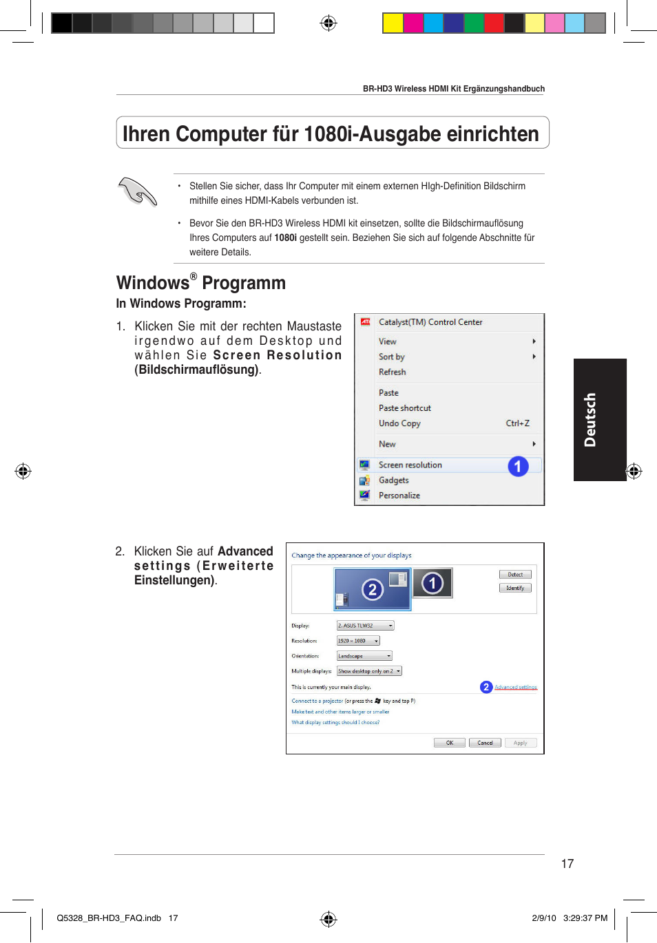 Ihren computer für 1080i-ausgabe einrichten, Windows, Programm | Deutsch | Asus BR-HD3 User Manual | Page 18 / 88