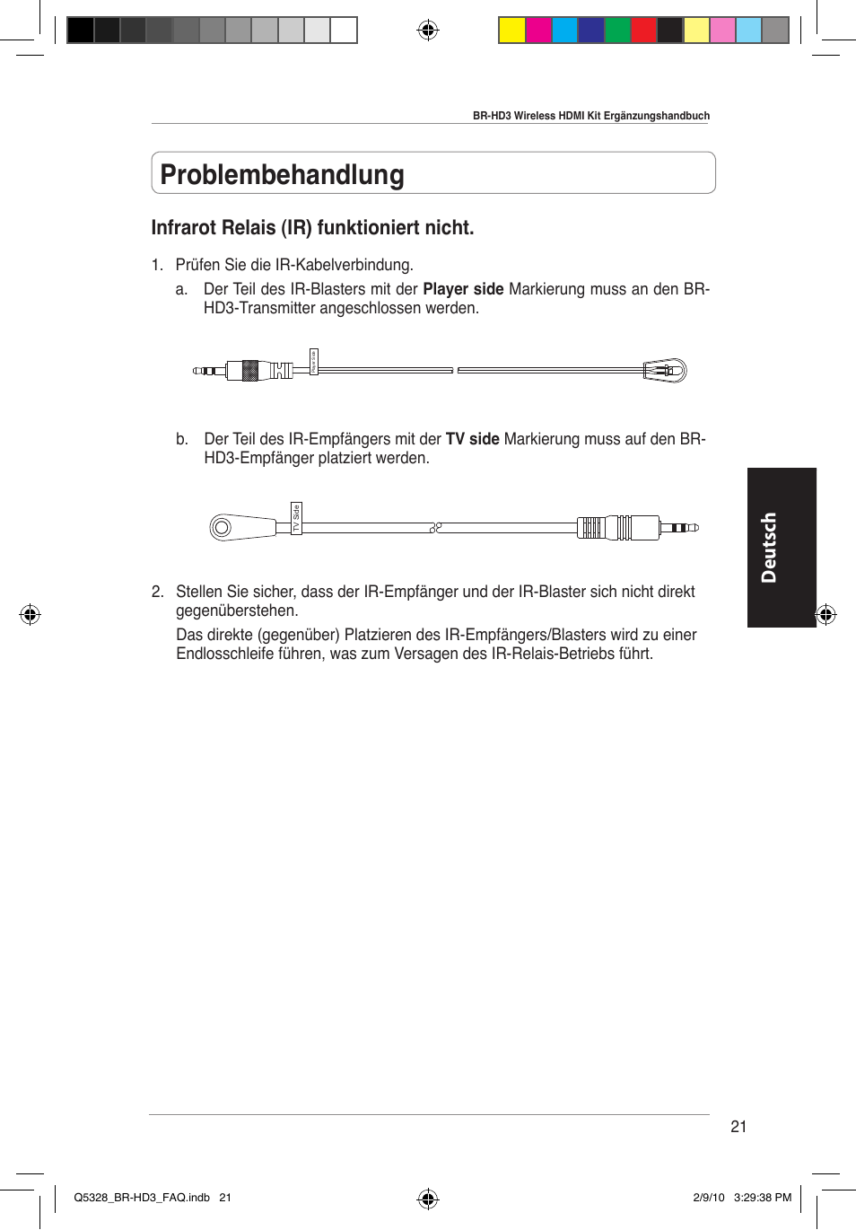 Problembehandlung, Deutsch, Infrarot relais (ir) funktioniert nicht | Asus BR-HD3 User Manual | Page 22 / 88