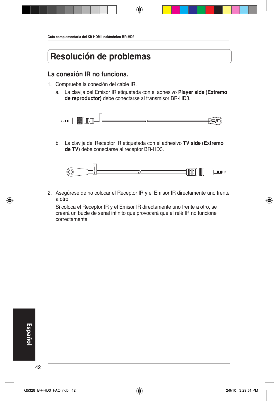 Resolución de problemas, Español, La conexión ir no funciona | Asus BR-HD3 User Manual | Page 43 / 88