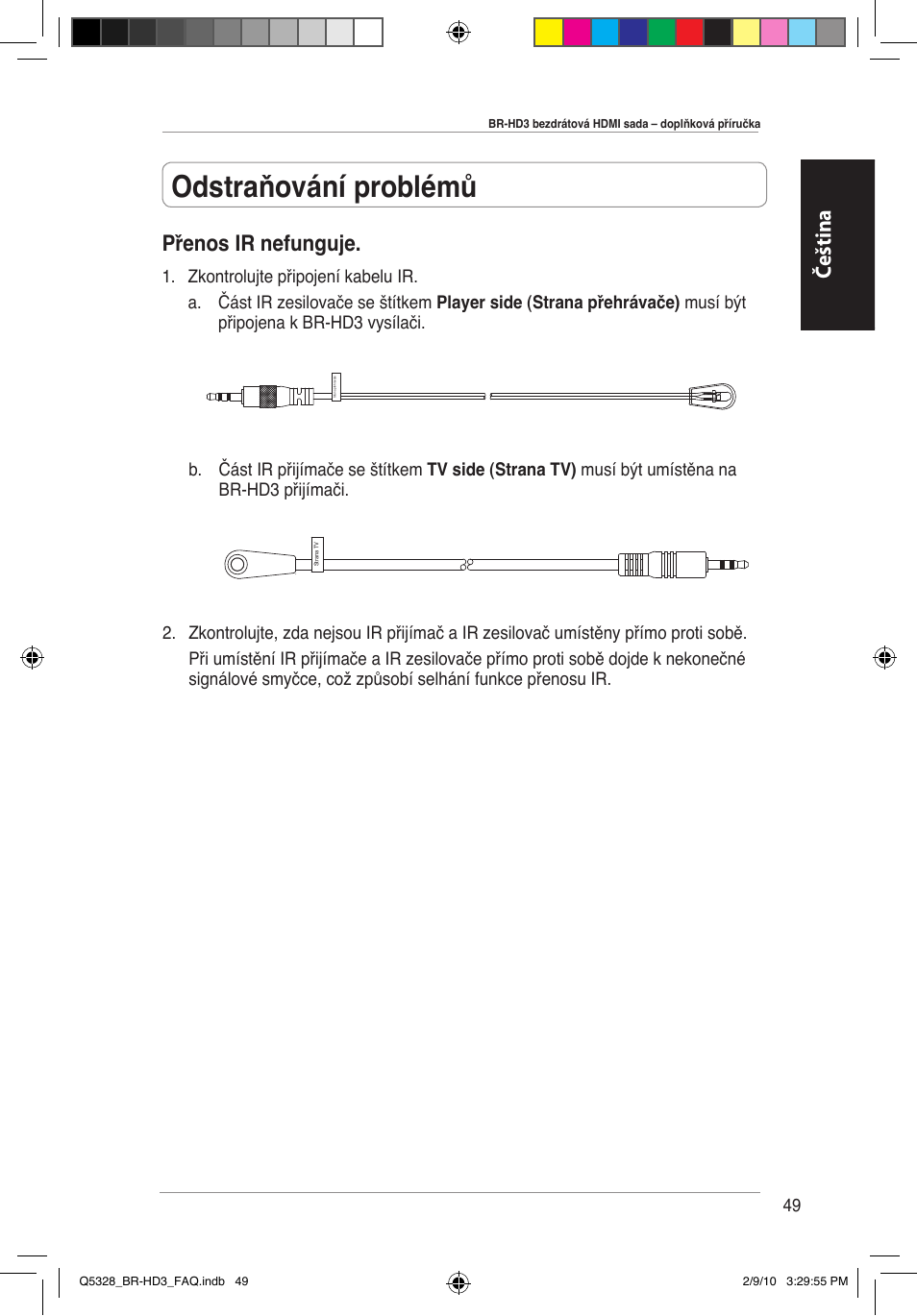 Odstraňování problémů, Čeština, Přenos ir nefunguje | Asus BR-HD3 User Manual | Page 50 / 88