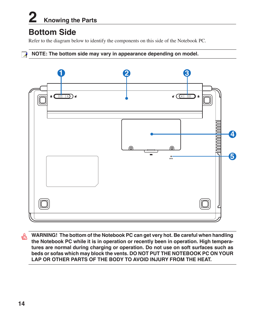 Bottom side | Asus S6F User Manual | Page 14 / 67