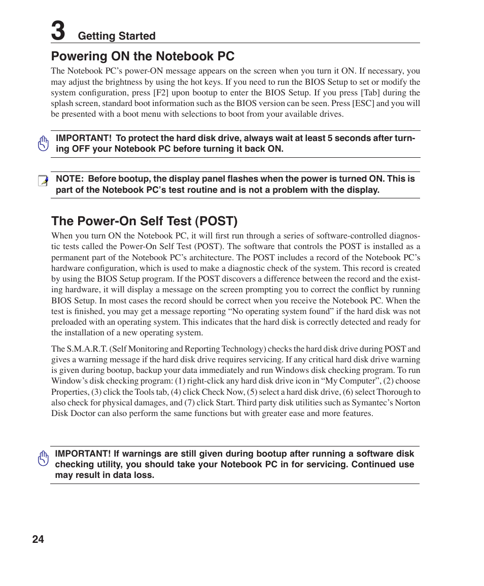 The power-on self test (post) | Asus S6F User Manual | Page 24 / 67
