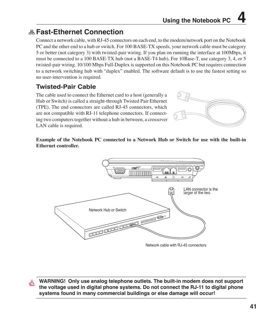 Fast-ethernet connection | Asus S6F User Manual | Page 41 / 67