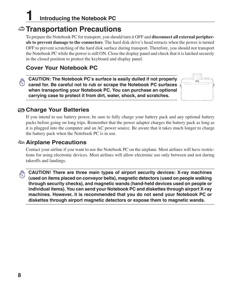 Transportation precautions | Asus S6F User Manual | Page 8 / 67