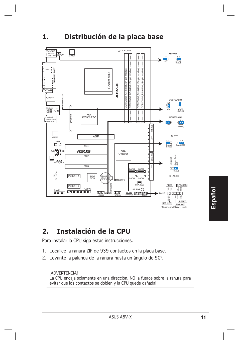 Español, Asus a8v-x, A8 v -x | Socket 939 | Asus A8V-X User Manual | Page 11 / 38