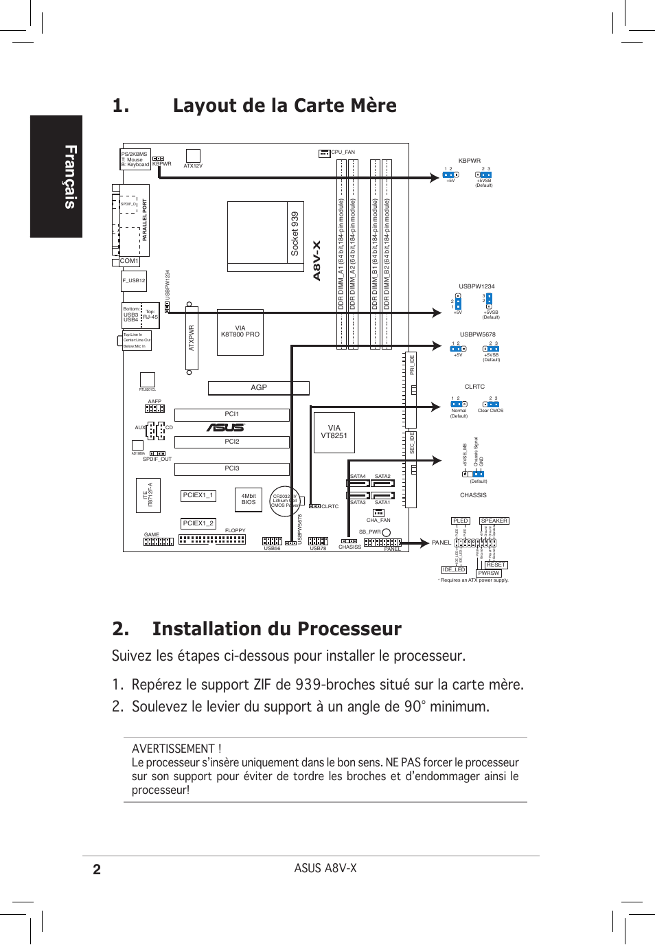 Français, Asus a8v-x, A8 v -x | Socket 939 | Asus A8V-X User Manual | Page 2 / 38
