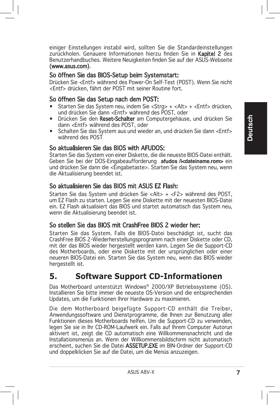 Software support cd-informationen, Deutsch | Asus A8V-X User Manual | Page 7 / 38