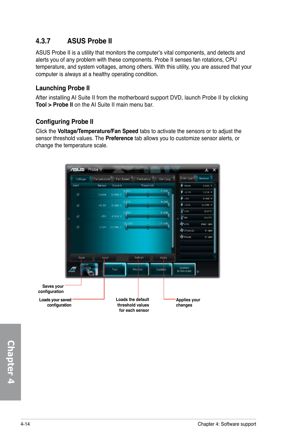 7 asus probe ii, Asus probe ii -14, Chapter 4 | Asus P8Z68-V PRO/GEN3 User Manual | Page 120 / 146