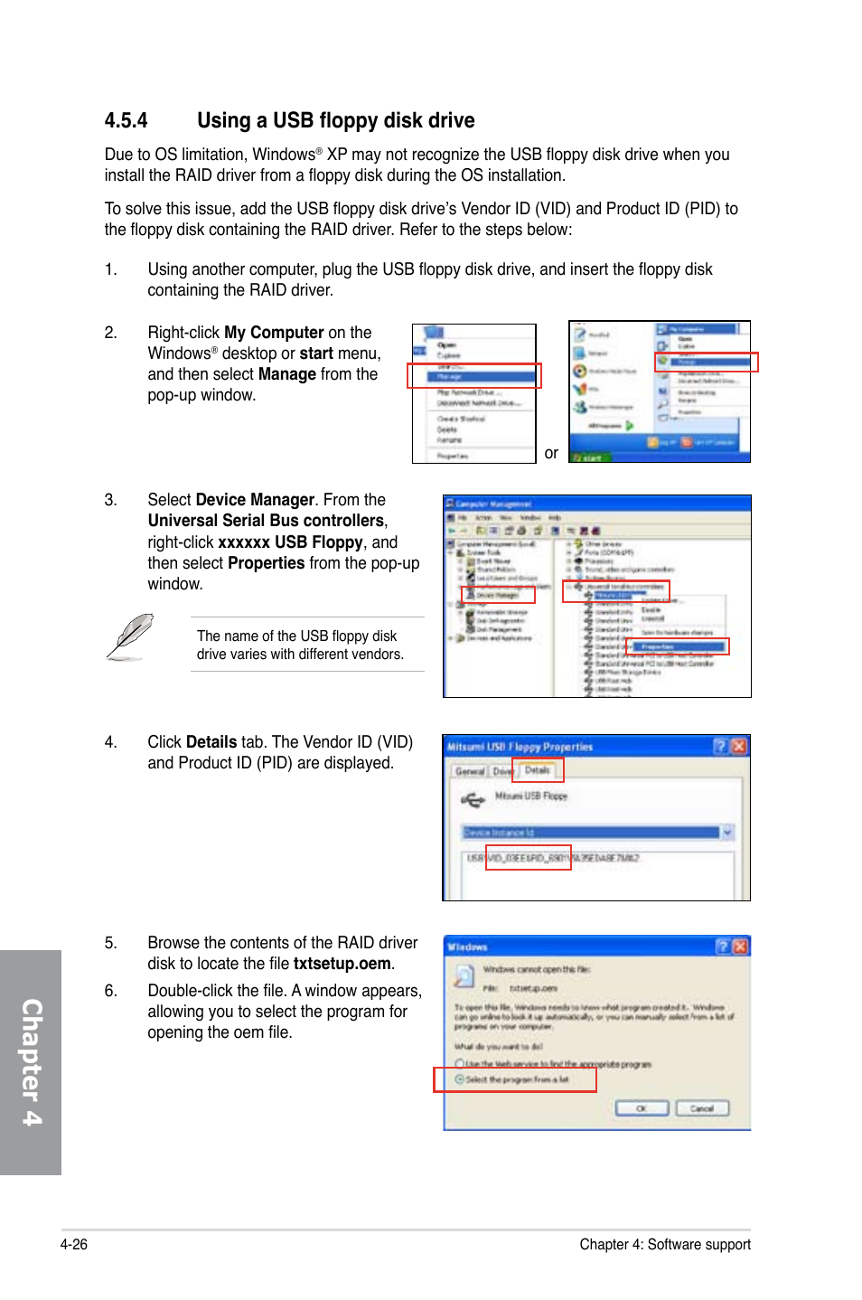 4 using a usb floppy disk drive, Using a usb floppy disk drive -26, Chapter 4 | Asus P8Z68-V PRO/GEN3 User Manual | Page 132 / 146