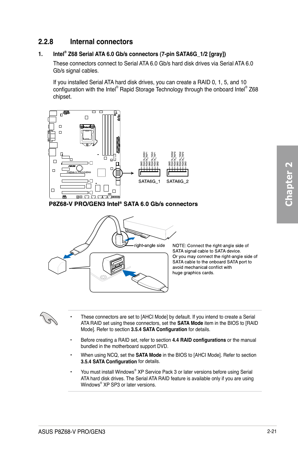 8 internal connectors, Internal connectors -21, Chapter 2 | Asus P8Z68-V PRO/GEN3 User Manual | Page 39 / 146