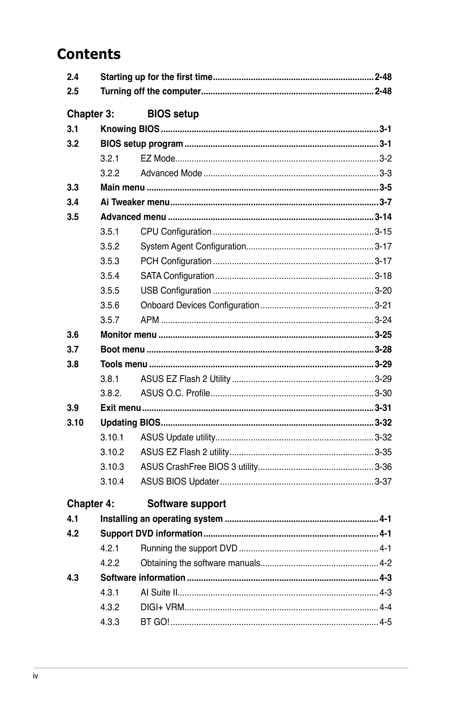 Asus P8Z68-V PRO/GEN3 User Manual | Page 4 / 146